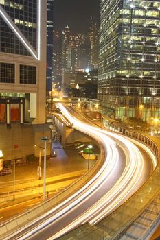 Traffic through downtown of Hong Kong at night