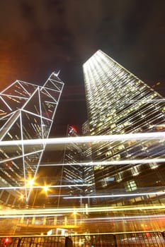 Traffic through downtown of Hong Kong at night