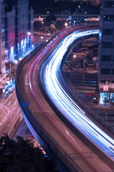 Traffic in highway of Hong Kong at night