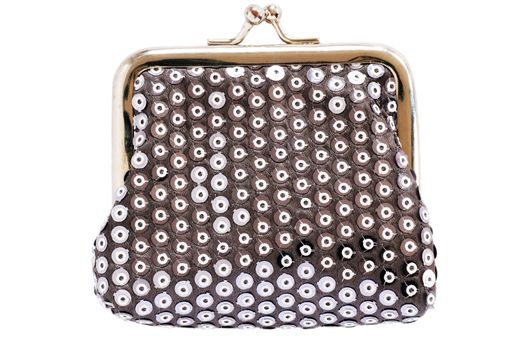 shiny silver purse for coins over white background