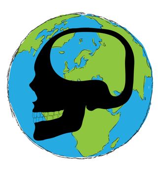 the earth with a big skull