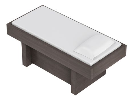 Wood massage table isolated on white background