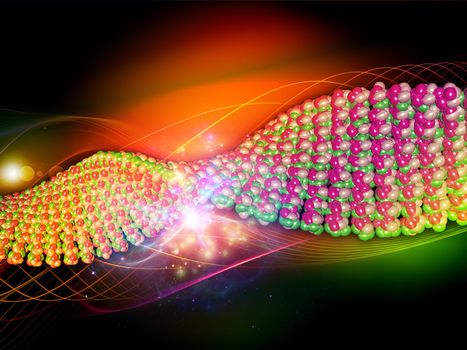 Interplay of abstract DNA spiral, colors and lights on the subject of molecular biology, science, research, lab work and modern technologies