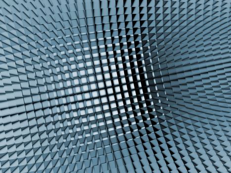 Rendering of section of blue metallic three dimensional circular mesh suitable as a background screen