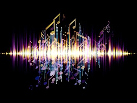 Interplay of sound wave and notes on the subject of music, audio and sound technology