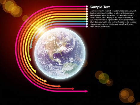 Background of Earth globe and arrows suitable as a backdrop for technology, information and global communication projects