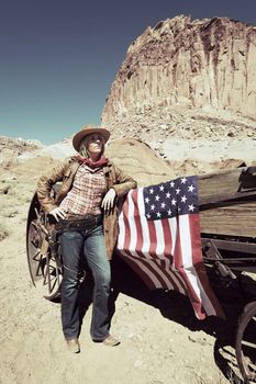 blond young woman with american flag, USA