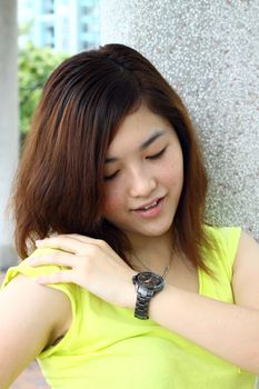 Asian woman smiling outdoor