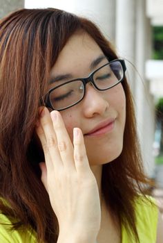 Asian woman with glasses