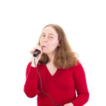 Beautiful woman singing and dancing