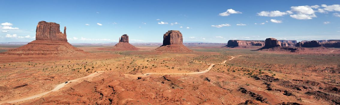 The unique landscape of Monument Valley, panoramic view, Utah, USA. 