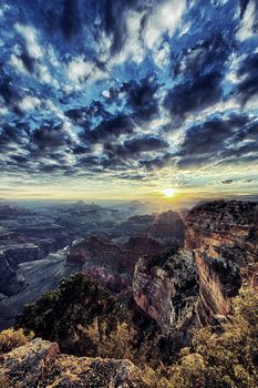 vertical view of Grand Canyon at sunrise, USA