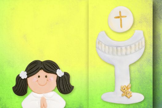 first communion greeting card, girl and chalice
