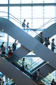 Moving escalator in shopping mall