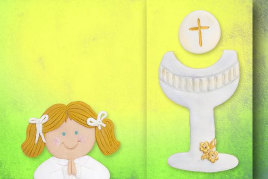 first communion greeting card,girl and chalice