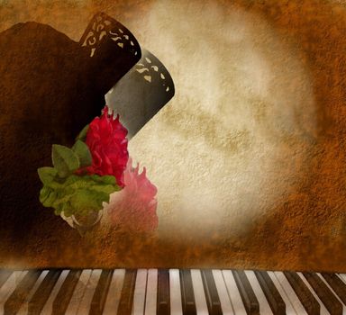 card background silhouette Andalusian woman flamenco singer and piano