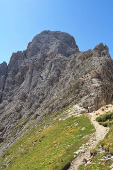 Roda di Vael mount and Vaiolon pass on Catinaccio group, Italian Dolomites