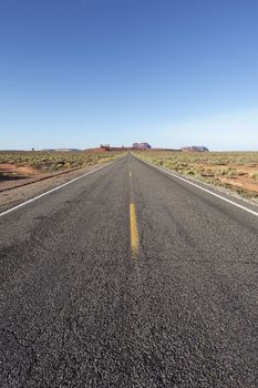 vertical view of long american road, USA