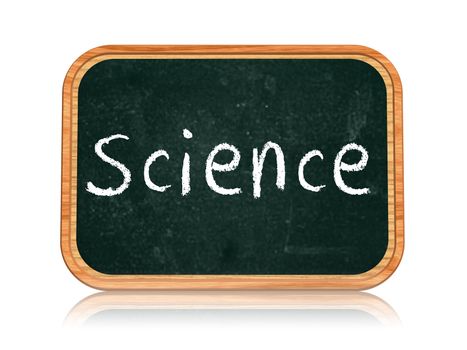 science - chalk text on 3d isolated wooden blackboard banner