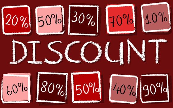 discount and different percentages - retro style red label with text and squares, business concept