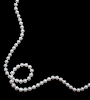 White pearls on the black velvet background 
