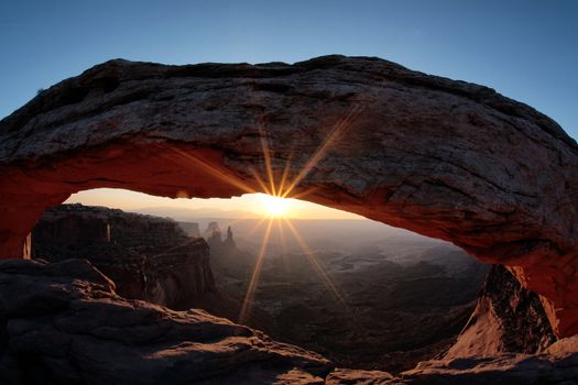 the famous Sunrise at Mesa Arch in Canyonlands National Park, Utah, USA 