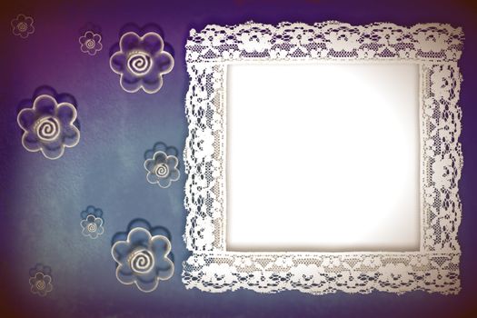 Grunge frame on the old paper and flowers  for invitation or photo