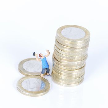 euro money coins with sculptor isolated on white background 