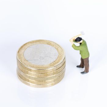 euro money coins with lumberjack isolated on white background 