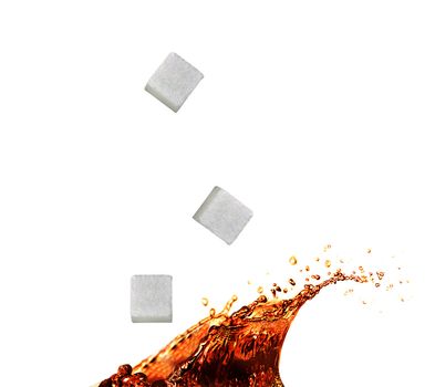 Tea splash with sugar cube