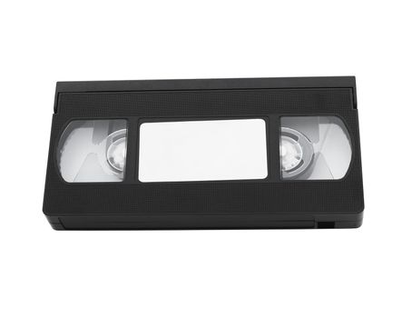 Old VHS video cassette tape with blank label for copyspace