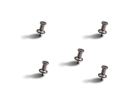 grey metal pushpin set isolated on white background