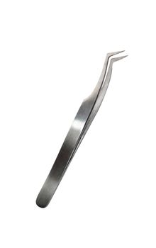 Pair of steel tweezers isolated on white