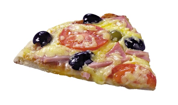 Cut off slice pizza isolated on white background