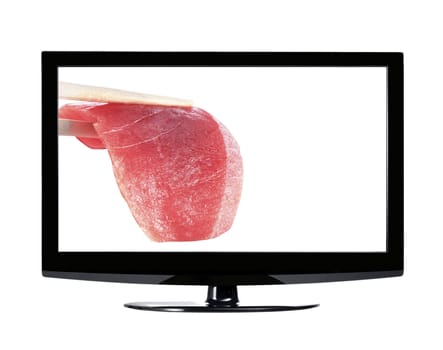 Sushi with chopstick in monitor