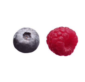 Raspberry and blueberry isolated on white background