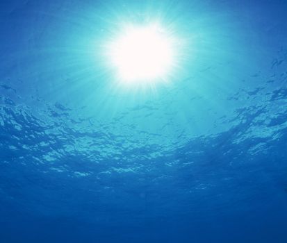 Underwater Scene with sun rays abstract with water and sun rays
