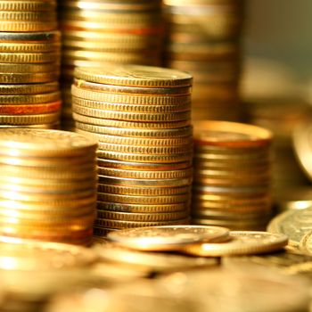 golden coins macro close up