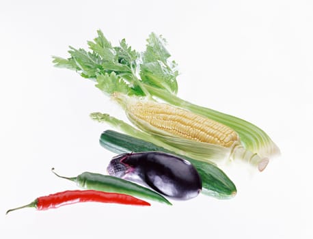 fresh vegetable with leaves isolated on white background