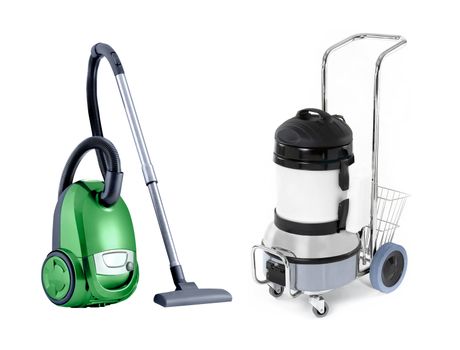 modern with vintage vacuum cleaner isolated on white
