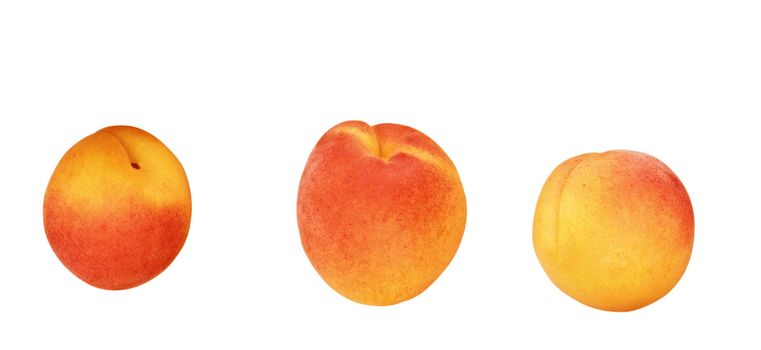 Ripe peaches on a white background