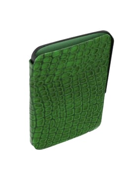 green leather case note book isolated on white background