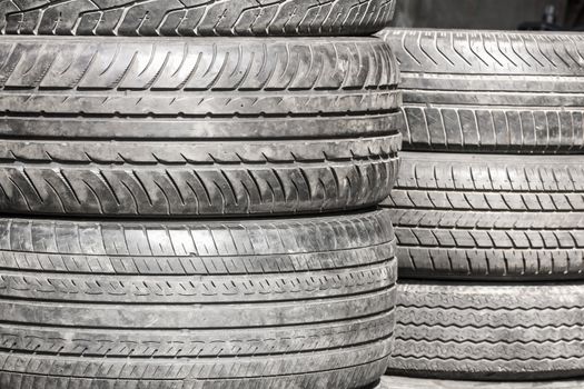 Heap of old Tires in recycling plant in Thailand