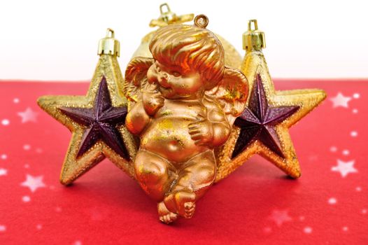 Angel and christmas stars baubles. Seasonal decoration.