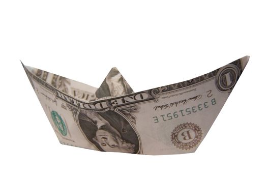 A boat made from a dollar bill with clipping path