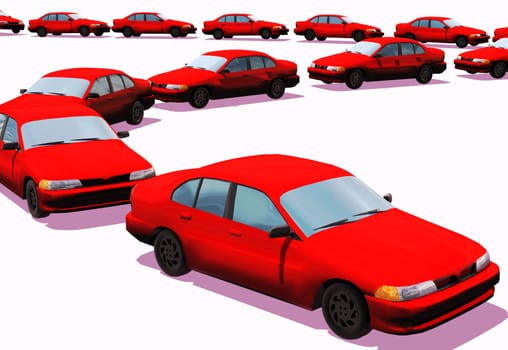 A line of cars with no depth of field, all cars are in focus