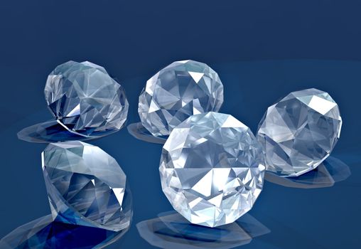 A handfull of small cut diamonds on blue velvet
