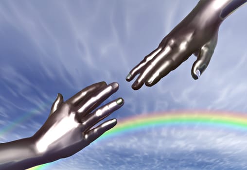 Hands reaching across the sky
