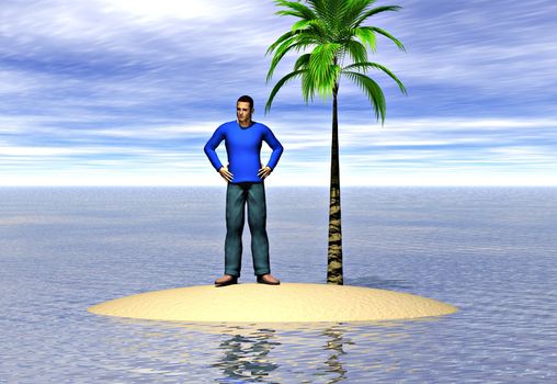 A lone man on an island. Image depicting the concepts of isolation and loneliness