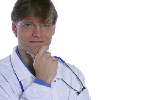 Confident male doctor, hand on chin